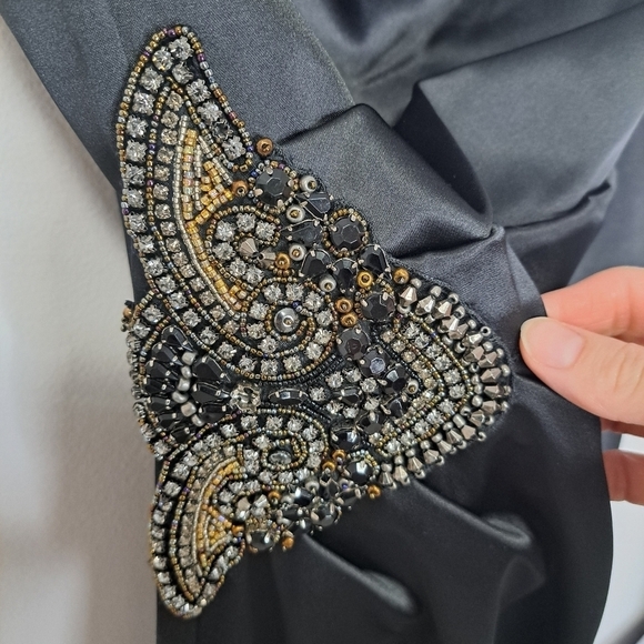 Eliza J one shoulder satin embellished waist gown black 6 - Picture 8 of 10